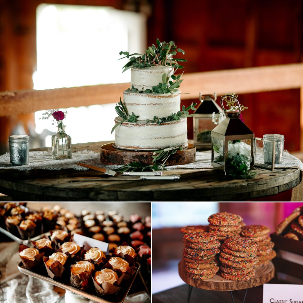Naked wedding cake and desserts | The Hill Hudson NY wedding venue | Wedding Photographer | Wedding Videographer | Barn Wedding Hudson Valley