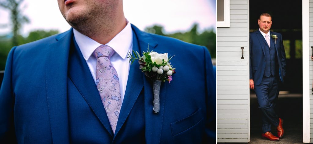 Hudson Valley groom's boutonniere from The Rosery | The Hill Hudson NY wedding venue | Wedding Photographer | Wedding Videographer | Barn Wedding Hudson Valley