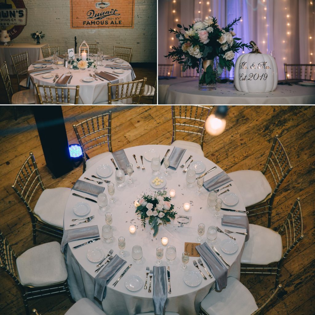 Wedding Table Decorations | Brown’s Revolution Hall Wedding | Hudson Valley Weddings | Hudson Valley Wedding Photographer | Albany Weddings | Upstate NY Wedding  Photographer | Albany Wedding Photographer | Donut Wedding