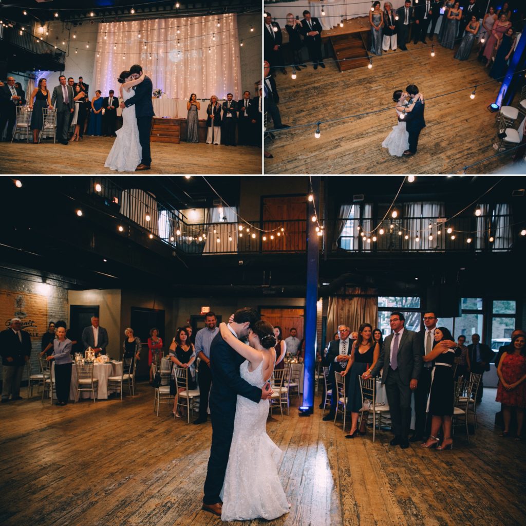 First Dance with String Light Dance floor | Brown’s Revolution Hall Wedding | Hudson Valley Weddings | Hudson Valley Wedding Photographer | Albany Weddings | Upstate NY Wedding  Photographer | Albany Wedding Photographer | Donut Wedding