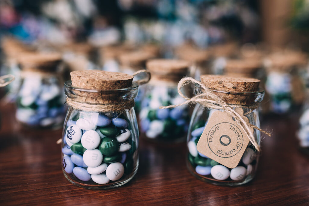 Custom m&ms with wedding date as wedding favor for guests